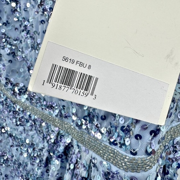 Mac Duggal Embellished Illusion High Neck Cap Sleeve Gown French Blue Size 8 NWT - Picture 10 of 10